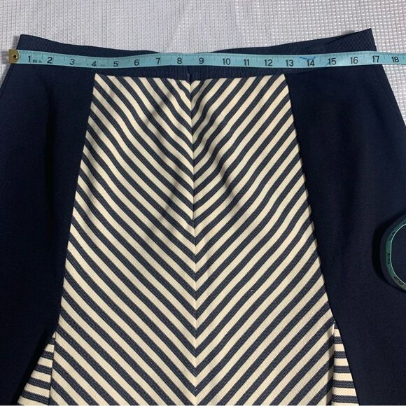 ANN TAYLOR Blue Cream Colorblock Striped Retro A-Line Skirt - Picture 9 of 10